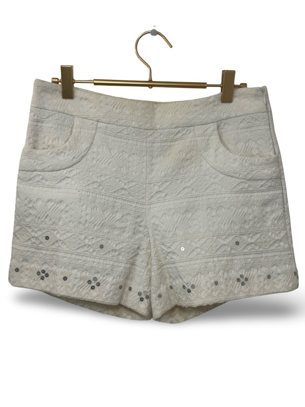 🪩Anthropologie Elevenses Beyza Jacquard embellished sequin textured cream shorts